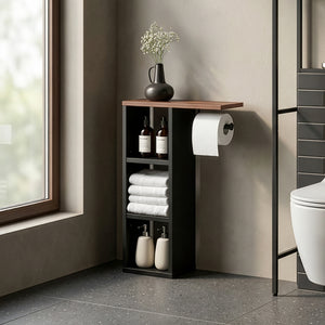 Toiletpapierhouder Trond 60x40x16 cm Zwart/Walnootlook [en.casa]