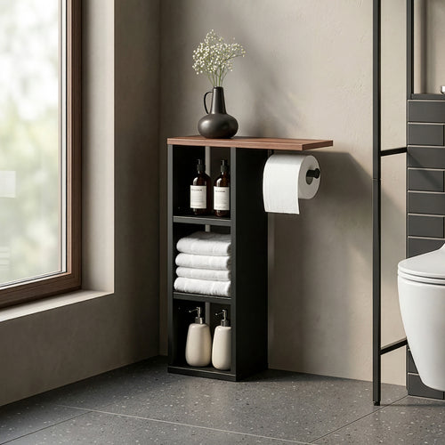 Toiletpapierhouder Trond 60x40x16 cm Zwart/Walnootlook [en.casa]