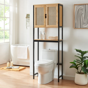 Toilettenkast Tervola 172x63x27 cm Zwart/Bamboe [en.casa] - premiumXL