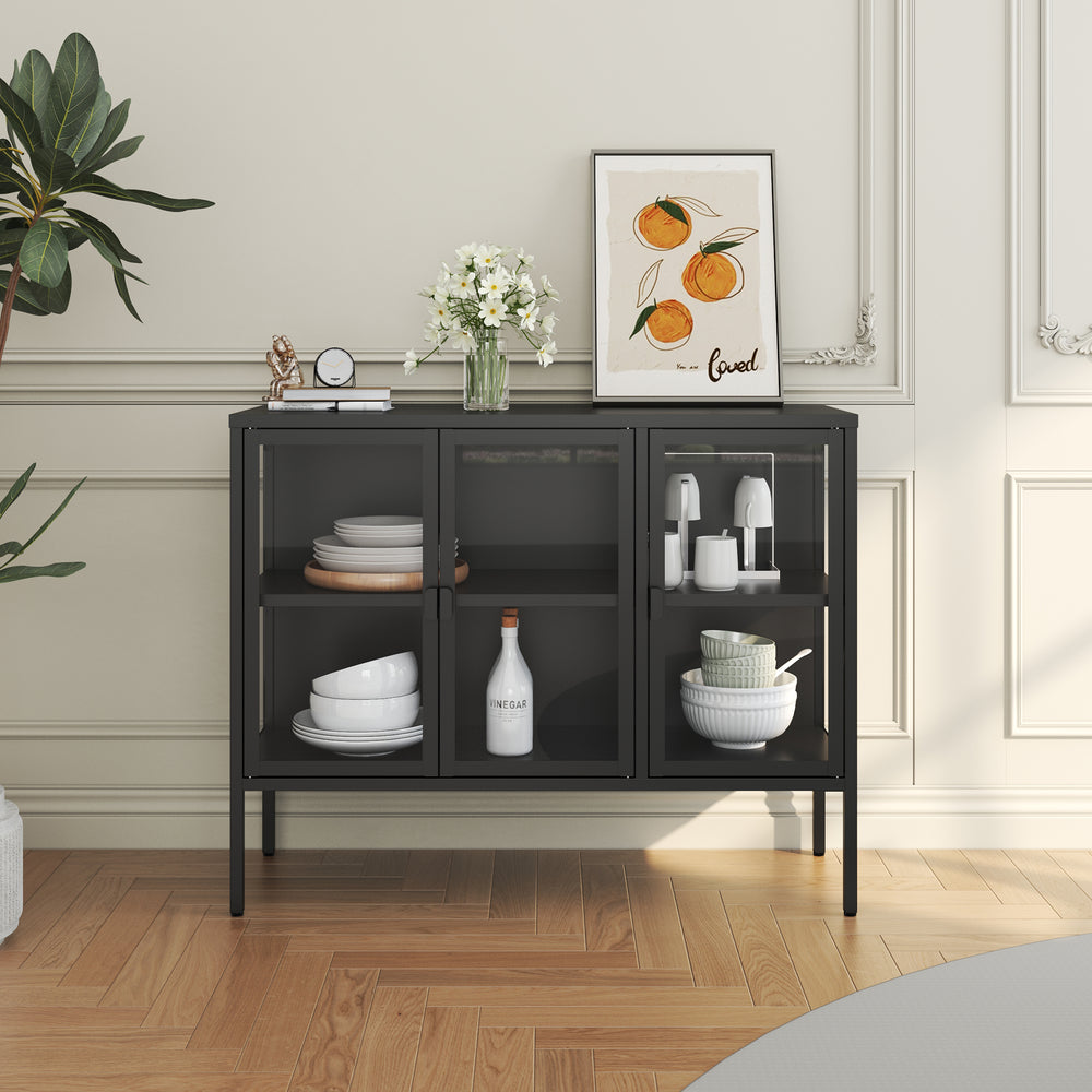 Vitrinekast Borshavisa staal zwart [en.casa]