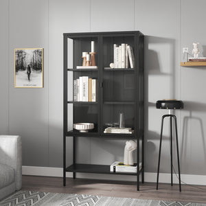 Vitrinekast Borshavisa staal 160x80x35 cm zwart [en.casa]