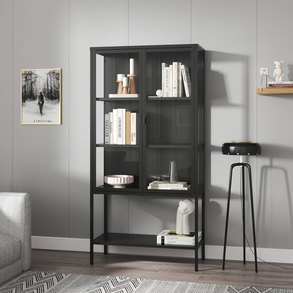 Vitrinekast Borshavisa staal 160x80x35 cm zwart [en.casa]