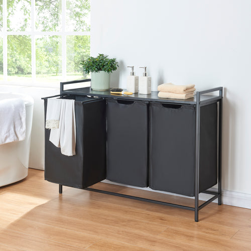 Wassorteerder Saltvik met 3 wasmanden Zwart [en.casa] - premiumXL