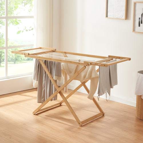 Opvouwbaar droogrek Fakala 154x59x82 cm bamboe [en.casa] - premiumXL