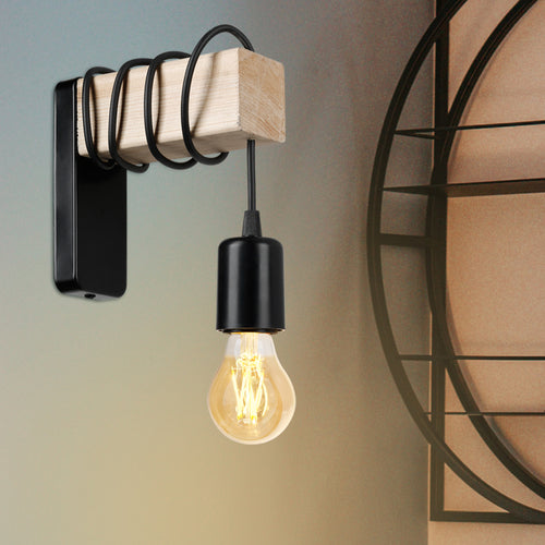 [lux.pro] Wandlamp Chelmsford E27 zwart en houtkleurig