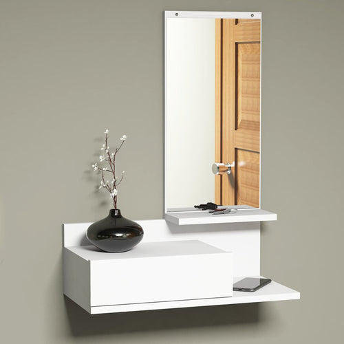 Wandplank met spiegel en lade Gundsø Wit [en.casa] - premiumXL