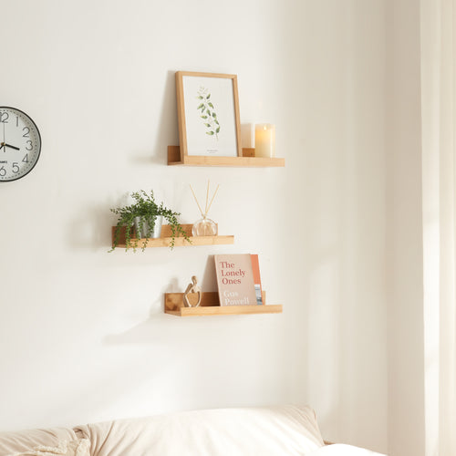 Wandplankenset Gildeskål 3-delig 40x13x7cm Bamboe [en.casa] - premiumXL