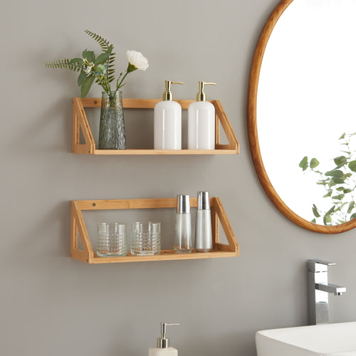 Wandplankenset Gjerdrum 2-delig Set 43x15x15cm Bamboe [en.casa] - premiumXL