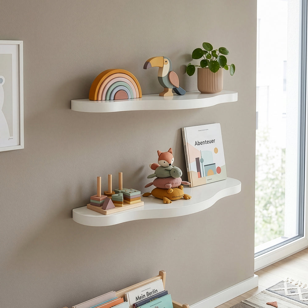 Wandplank Sirlstalo set van 2 voor kinderkamer 57x19x3 cm wit [en.casa] 