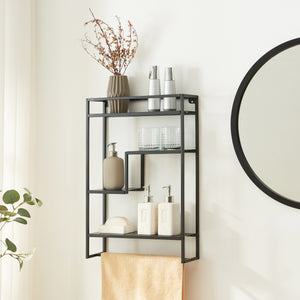 Wandrek Uurainen staal met 4 planken 60x40x13 cm zwart [en.casa]