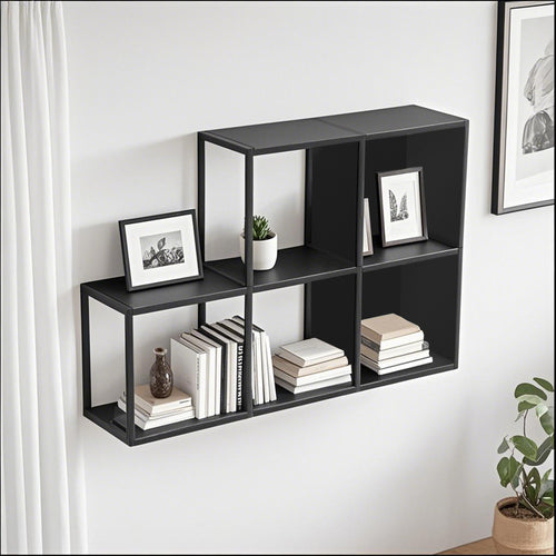 Wandplankenset Nostened vierkant staal zwart [en.casa]