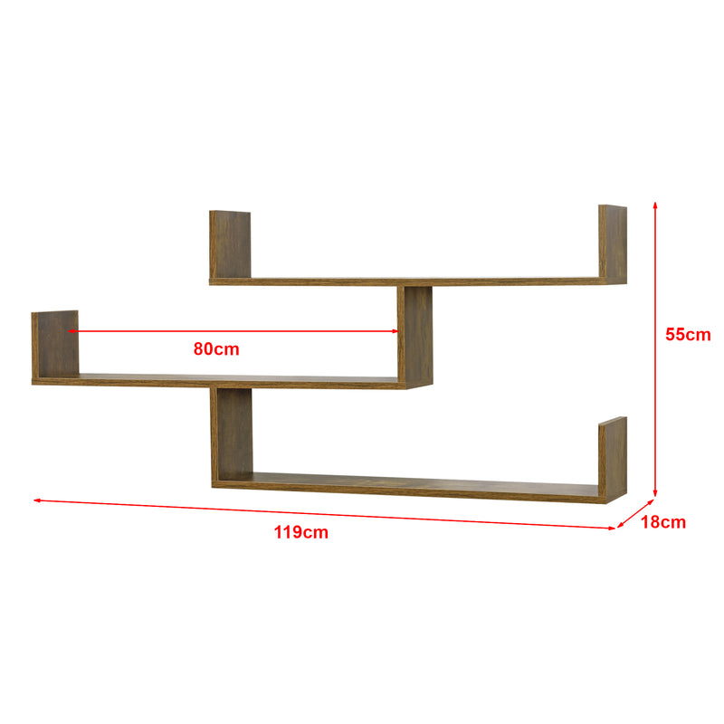Maatschets Wandrek Grimstad met 3 planken 119x18x55 cm - 3 varianten