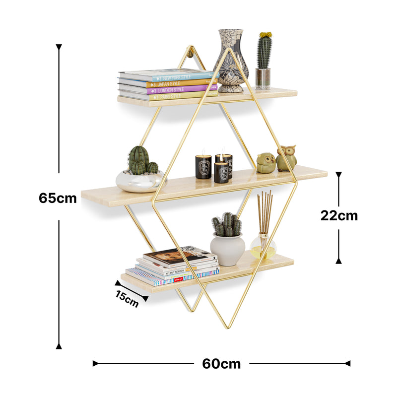 Maatschets Wandrek Heinävesi met 3 planken 65x60x15 cm [en.casa]