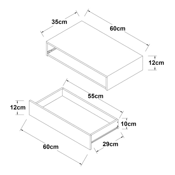 [en.casa] Wandplank Kärsämäki met lade 60x35x12 cm - 2 varianten