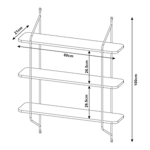 Wandrek Østfold met 3 planken 100x80x21 cm [en.casa]