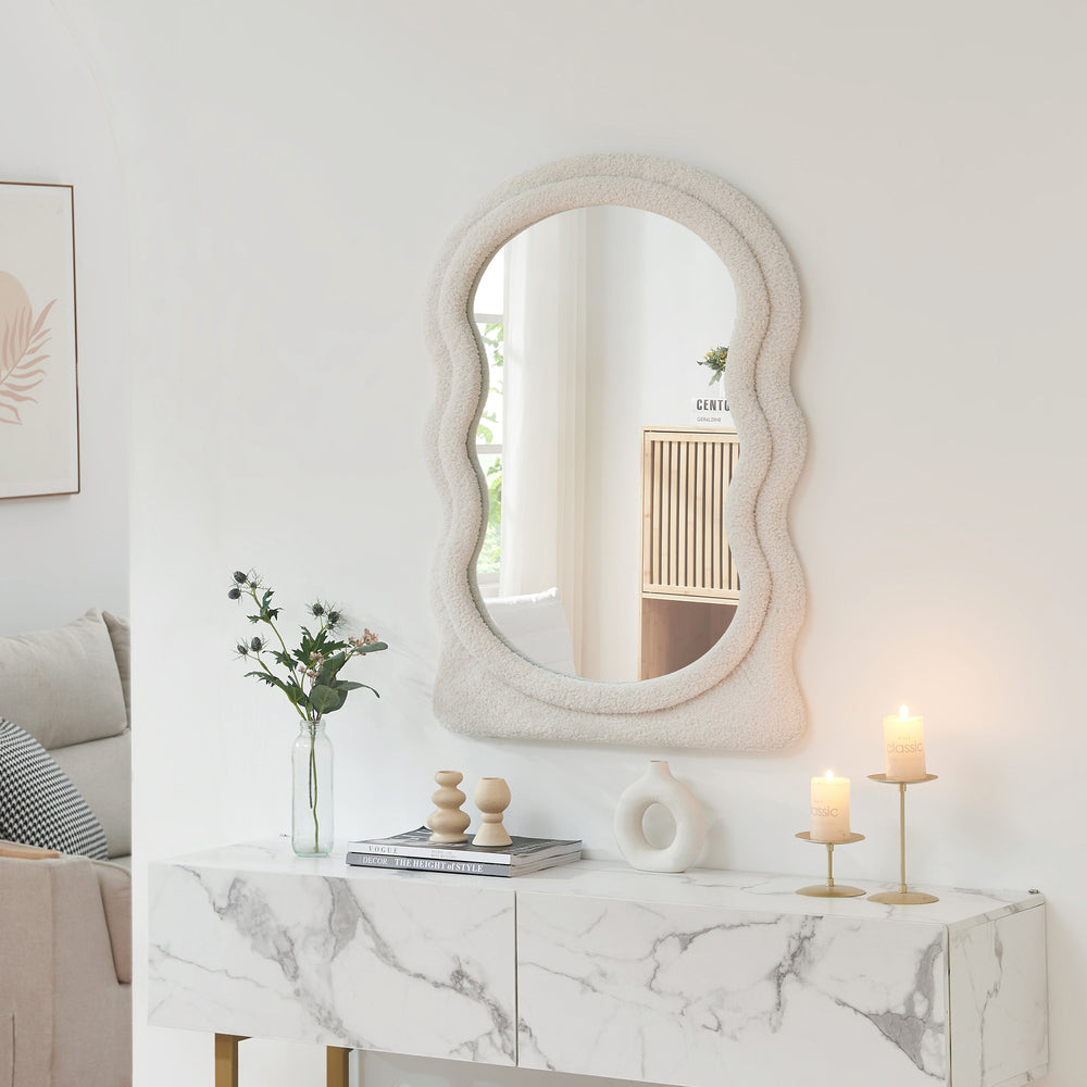 Wandspiegel Brummen met teddystof - frame 80x60 cm wit [en.casa] - premiumXL