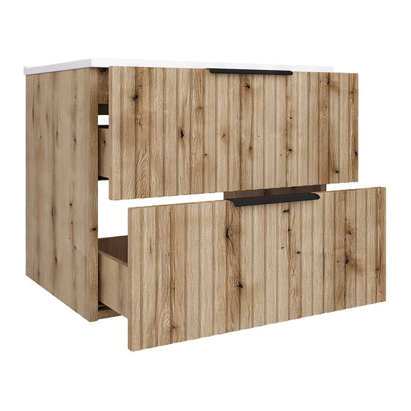 Wastafelonderkast met wastafel Veppenssan eikenkleurig en wit [en.casa]