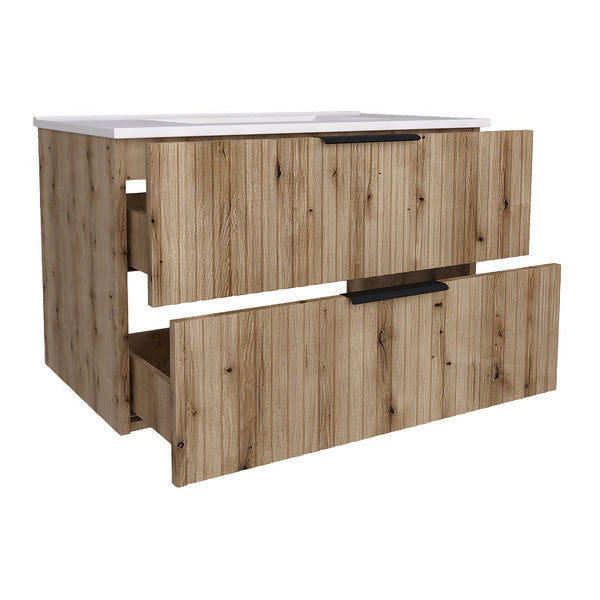 Wastafelonderkast met wastafel Veppenssan eikenkleurig en wit [en.casa]