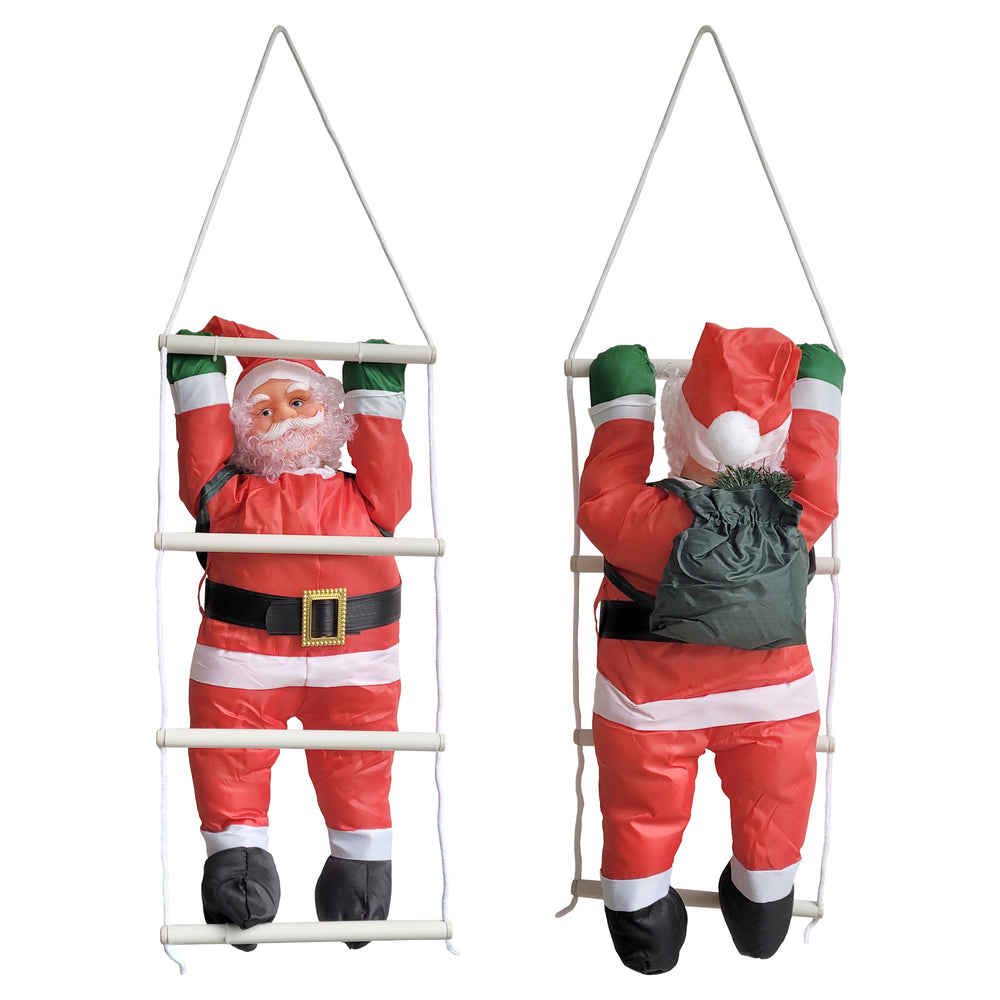 Klimmende Kerstman 60 cm op ladder 85x25 cm