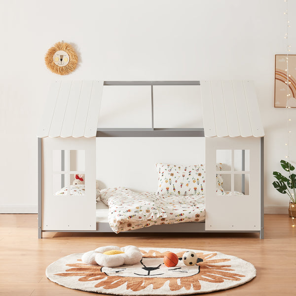 Kinderbed Tostedt huisbed met bedbodem en matras [en.casa] [neu.haus]