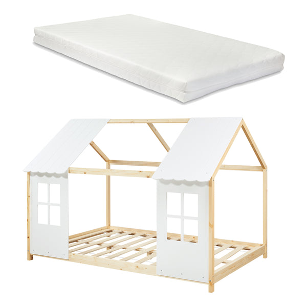 Kinderbed Tostedt huisbed met bedbodem en matras [en.casa] [neu.haus]