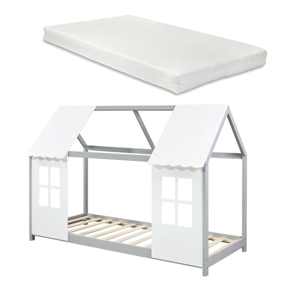 Kinderbed Tostedt huisbed met bedbodem en matras [en.casa] [neu.haus]