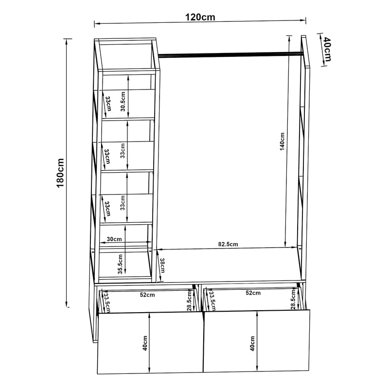 Maatschets Kledingrek Egmating met lades 180x120x40 cm [en.casa]