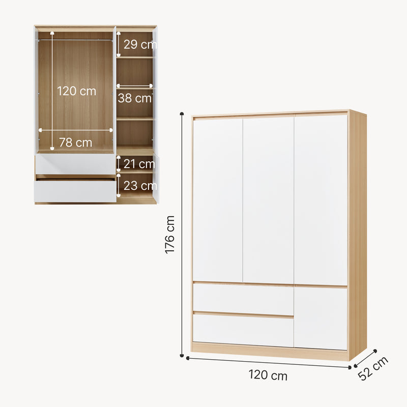 Maatschets [en.casa] Kledingkast Bastheim mdf eiken en wit - 4 varianten