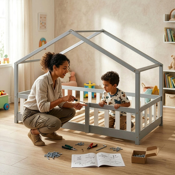 Kinderbed Treviolo met uitvalbeveiliging en matras [en.casa]