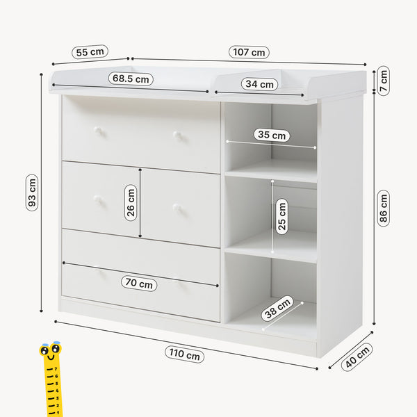 Luiercommode Beldinupp 3 lades en 3 open vakken [en.casa]
