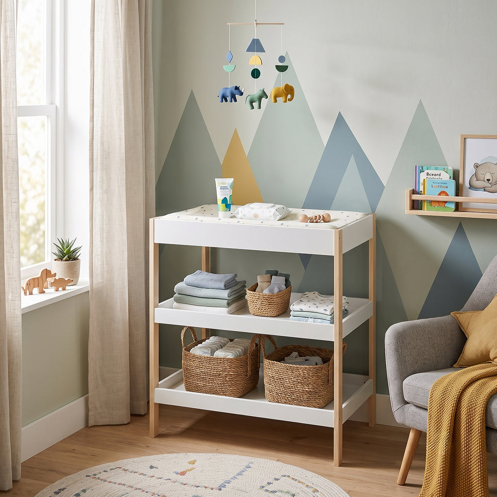Wickeltisch Oupilu met 2 planken 91x82x53 cm Wit [en.casa]