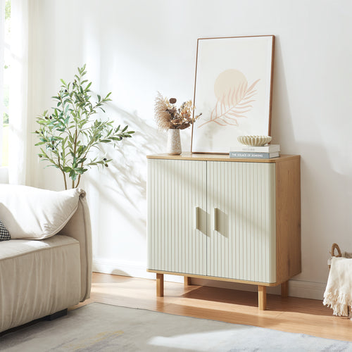 Commode Ferrersp 80x80x40 cm eikenkleurig havermout en naturel [en.casa]