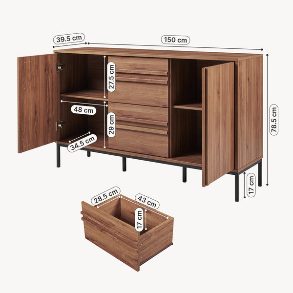 Sideboard Kilmandar 150x40x79 cm walnootlook [en.casa]