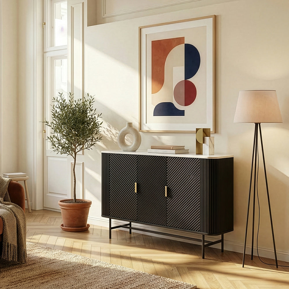 Dressoir Olvehok 110x40x77 cm marmerlook wit en zwart [en.casa] 