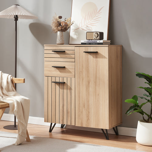 Dressoir Noppen eikenkleurig en zwart [en.casa]