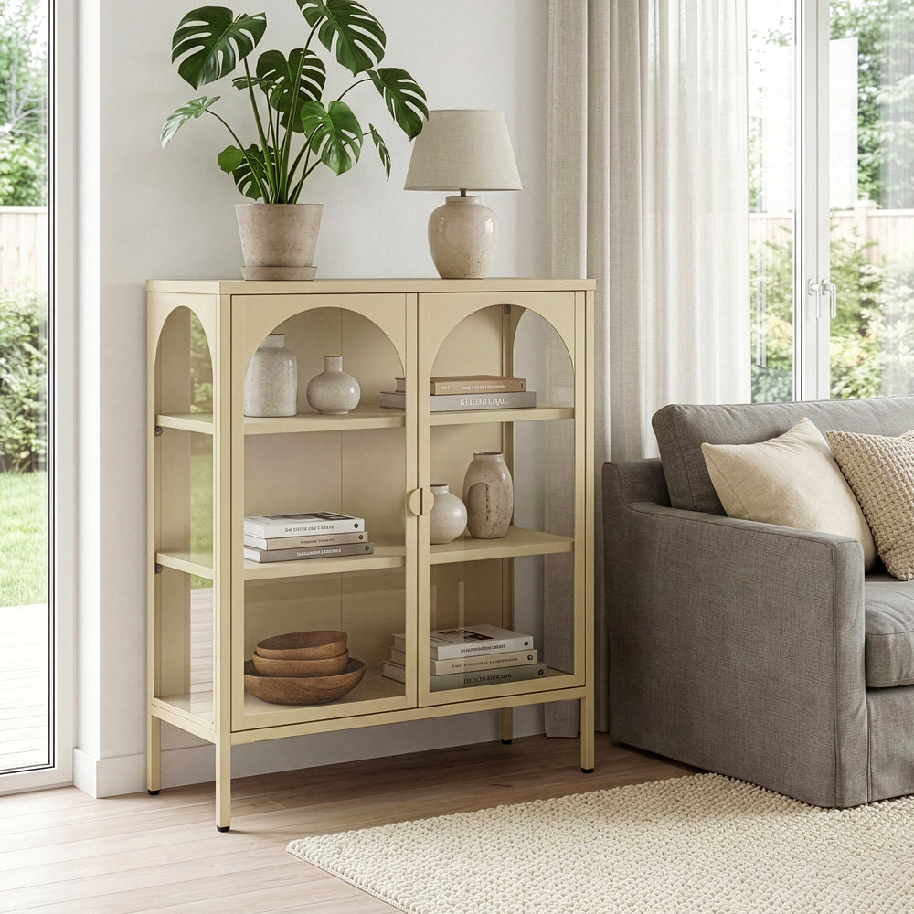 Dressoir Klippestad vitrinekast 95x80x35 cm camel [en.casa]