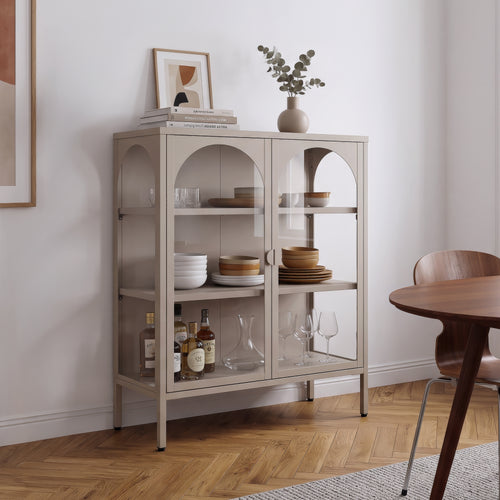 Dressoir Klippestad vitrinekast 95x80x35 cm camel [en.casa]
