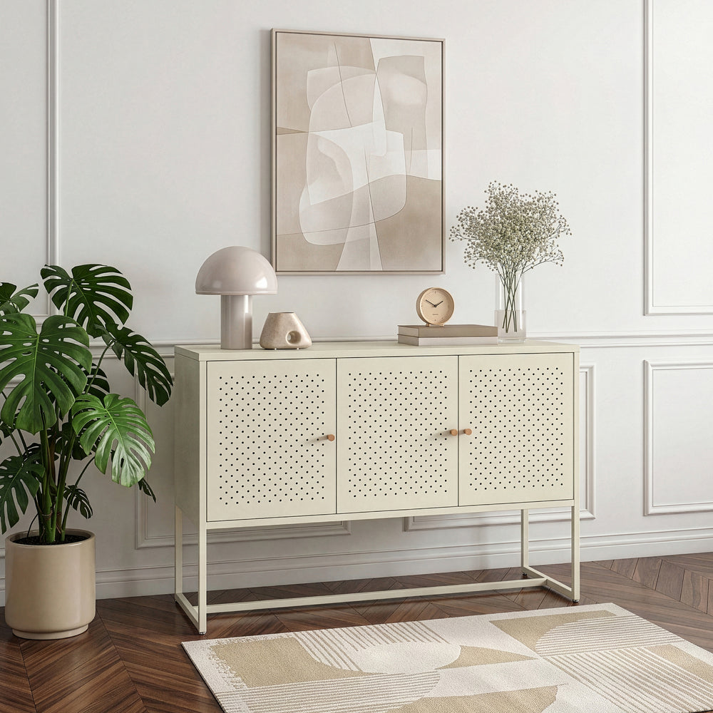Dressoir Viitasaari commode met 3 deuren 120x40x80 cm crèmewit [en.casa]