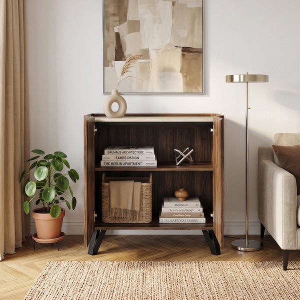 Kast Trorlon 83x80x40 cm Notenoptiek/Travertin [en.casa]