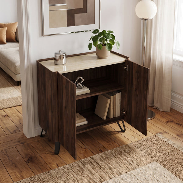 Kast Trorlon 83x80x40 cm Notenoptiek/Travertin [en.casa]