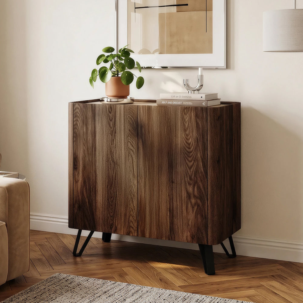 Kast Trorlon 83x80x40 cm Notenoptiek/Travertin [en.casa]