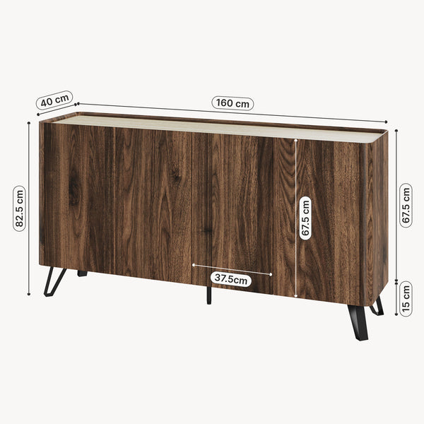 Sideboard Trorlon 160x40x83 cm Notenoptiek/Travertin [en.casa]