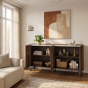 Sideboard Trorlon 160x40x83 cm Notenoptiek/Travertin [en.casa]