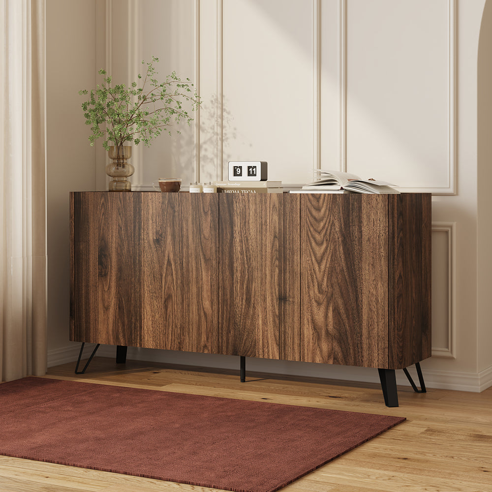 Sideboard Trorlon 160x40x83 cm walnootlook/travertijn [en.casa]