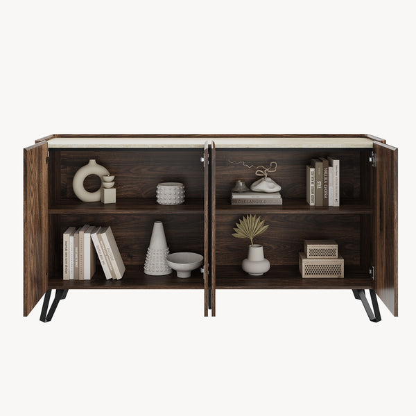 Sideboard Trorlon 160x40x83 cm Notenoptiek/Travertin [en.casa]