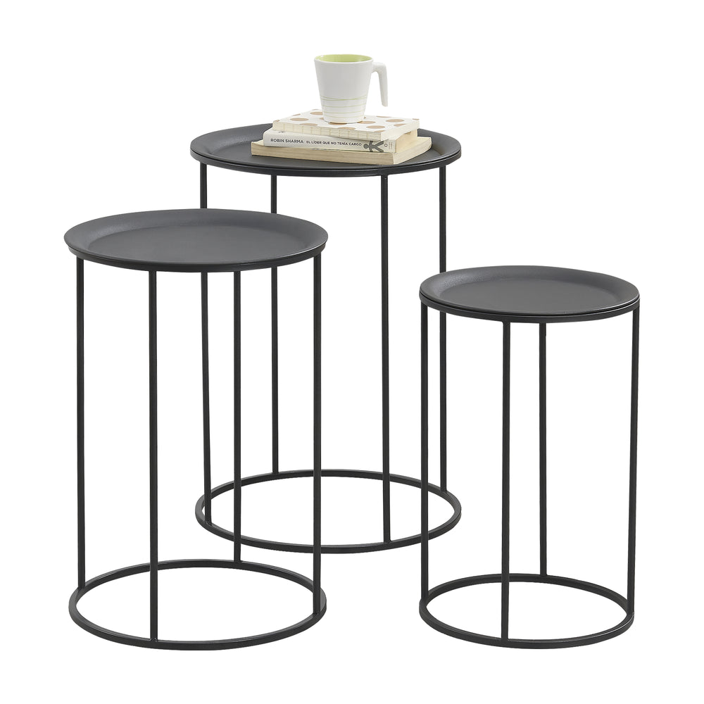 Salontafel rond set van 3 zwart 45xØ30 - 50xØ35 - 55xØ40 cm