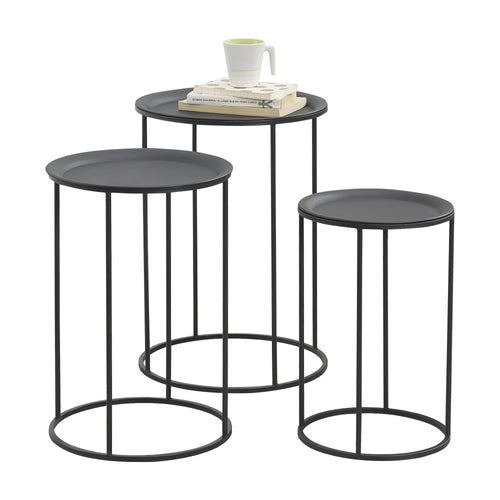 Salontafel rond set van 3 zwart 45xØ30 - 50xØ35 - 55xØ40 cm