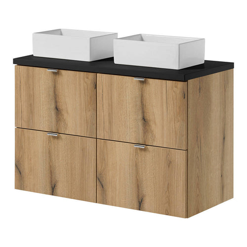 Wastafelonderkast Newport met 2 lades en wasbak eikenkleurig en wit [en.casa]