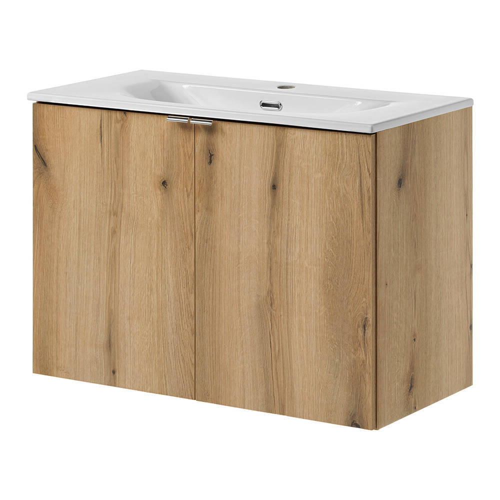 Wastafelonderkast Newport met wastafel eikenkleurig en wit [en.casa]